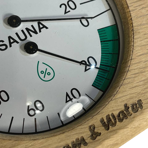 Термогигрометр для бани и сауны, дуб, квадратный (скруглённый). Фото № 2