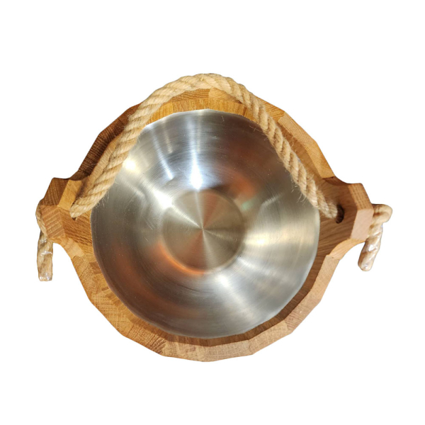 Шайка с нержавеющей вставкой и веревкой, дуб 4.5л. Фото № 2