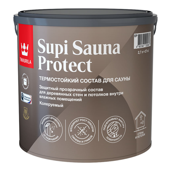 Состав защитный Tikkurila Supi Sauna Protect EP для стен и потолков в сауне, 2.7 л. Фото № 1