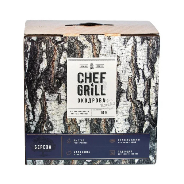Дрова CHEF GRILL из дерева Береза (Карелия) 10 кг для мангала, камина, бани, барбекю. Фото № 2