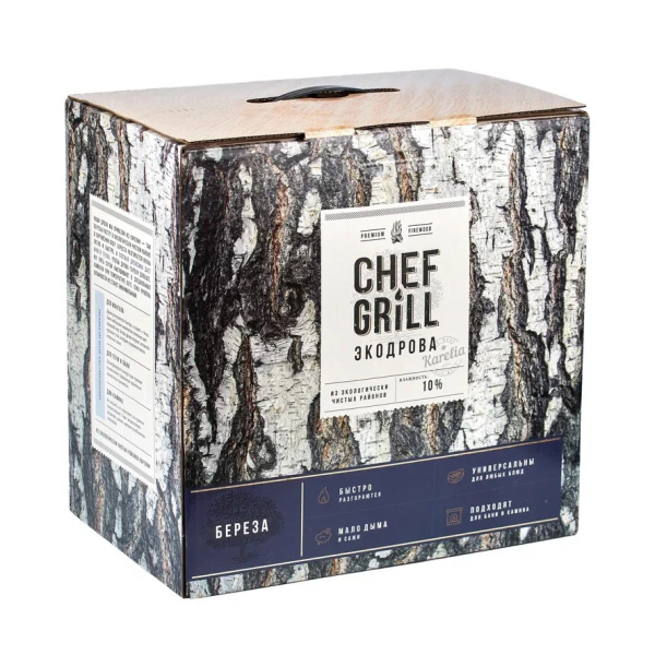 Дрова CHEF GRILL из дерева Береза (Карелия) 10 кг для мангала, камина, бани, барбекю. Фото № 1
