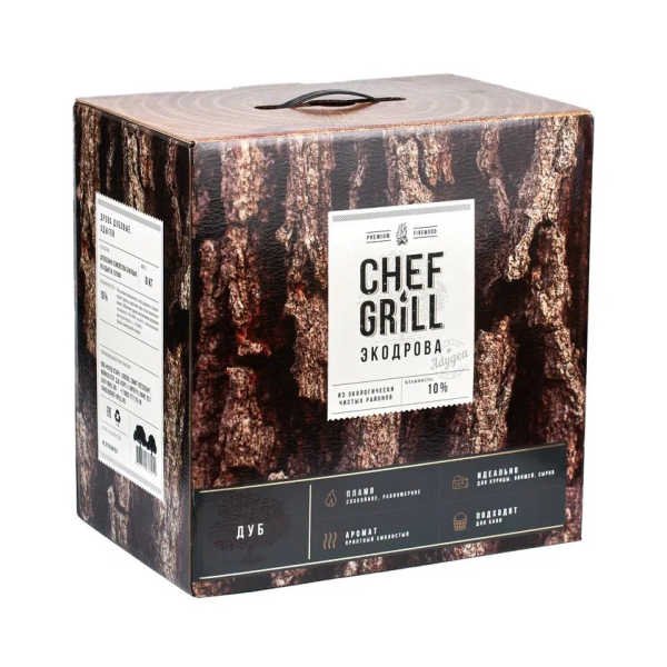 Дрова CHEF GRILL из дерева Дуб (Адыгея) 8 кг для мангала, камина, бани, барбекю. Фото № 1