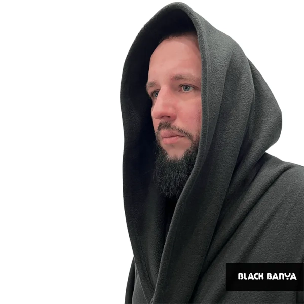Халат с капюшоном Oversize Black Banya флис (размера 50-56) мужской. Фото № 2