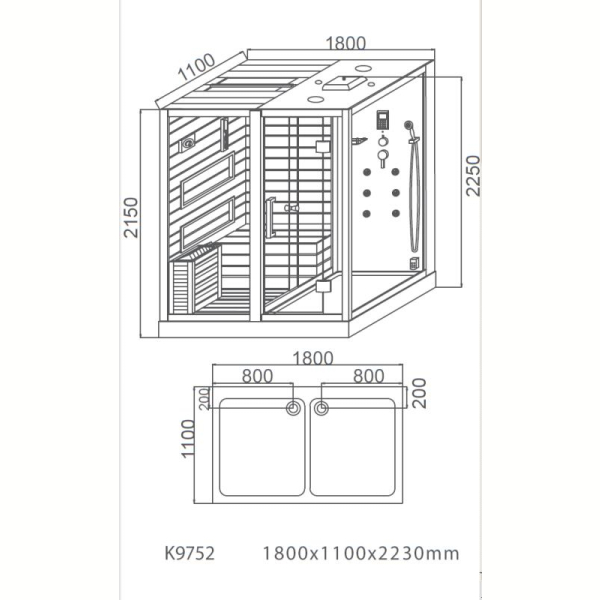 Комбинированная сауна 2в1 Ceruttispa ALBANO K9752L - White 1800х1100х2230 мм. Фото № 2