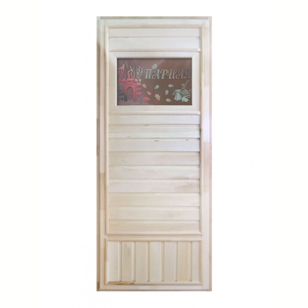 Деревянная дверь для бани DoorWood Вагонка Эконом со стеклом Дженифер 1850х750. Фото № 1