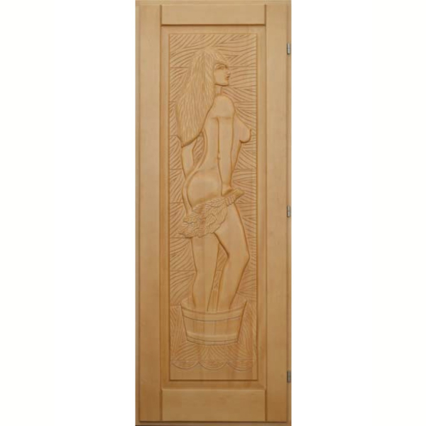 Деревянная дверь для бани DoorWood Девушка Кавказская Липа 1900х700. Фото № 1