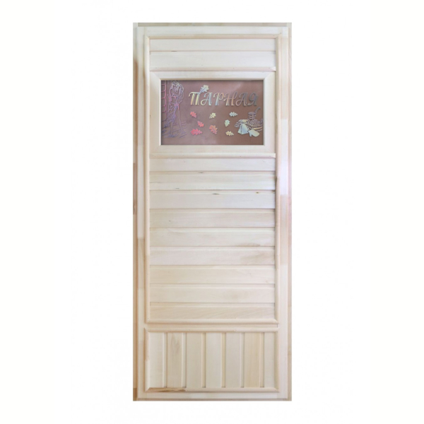 Дверь DoorWood Вагонка Эконом со стеклом Банька 1850х750. Фото № 1