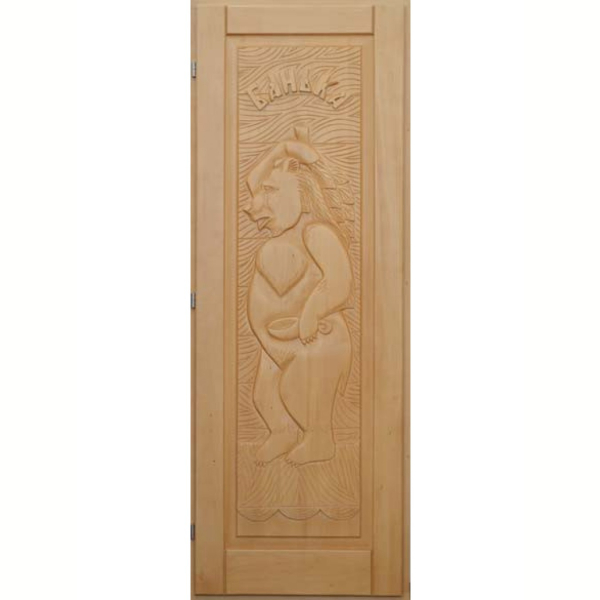 Деревянная дверь для бани DoorWood Медведь Кавказская Липа 1900х700. Фото № 1