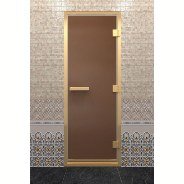 Дверь DoorWood Хамам В Золотом Профиле Бронза матовая 210х90 (по коробке). Фото № 1