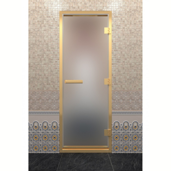 Дверь DoorWood Хамам В Золотом Профиле Сатин 190х70 (по коробке). Фото № 1