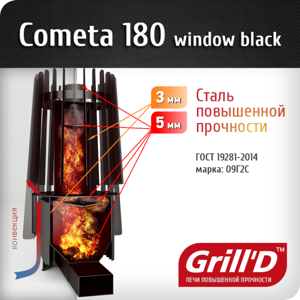 Печь Grill’D Cometa 180 window grey. Фото № 3