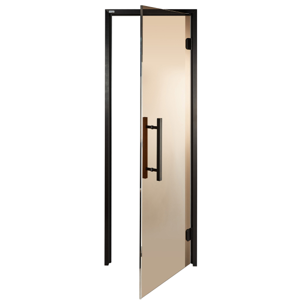 Дверь стеклянная для сауны Grandis GS 9x19 Бронза, чёрный профиль. Фото № 3
