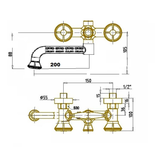 Смеситель для ванной Bronze De Luxe ROYAL (резной излив 20 см) 10119P. Фото № 2