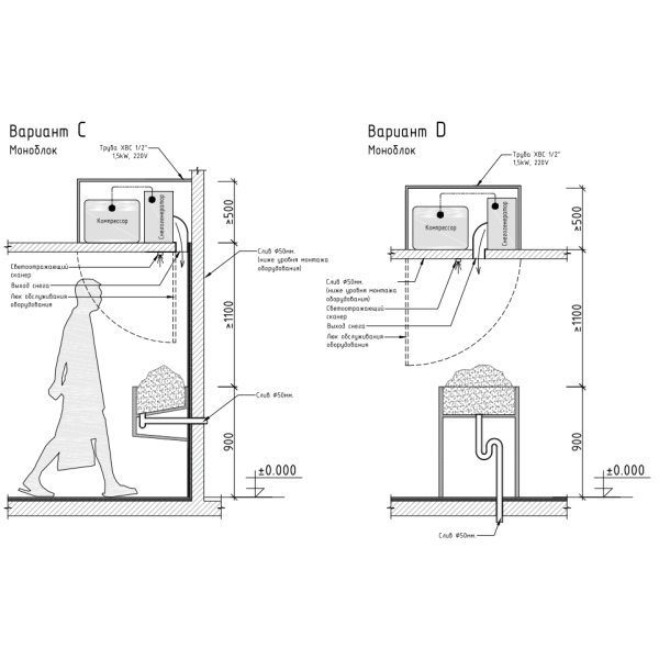 Снегогенератор потолочный R-Snow MONO ES300-1M с воздушным охлаждением (50-60 л снега/час). Фото № 3