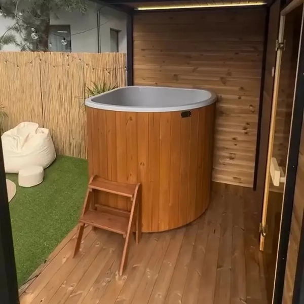 Купель PolarSpa CORNER SMALL 130 термоберёза тёмная. Фото № 6