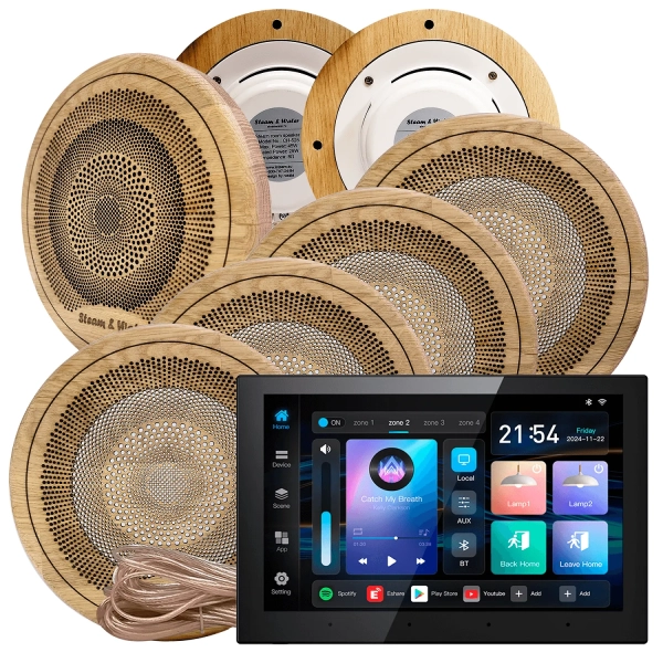 Комплект акустики для бани SW-7 SOUND Next WiFI Wood (семь колонок, круг). Фото № 1