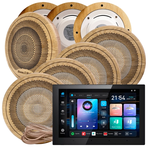 Комплект акустики для бани SW-8 SOUND Next WiFI Wood (восемь колонок, круг). Фото № 1