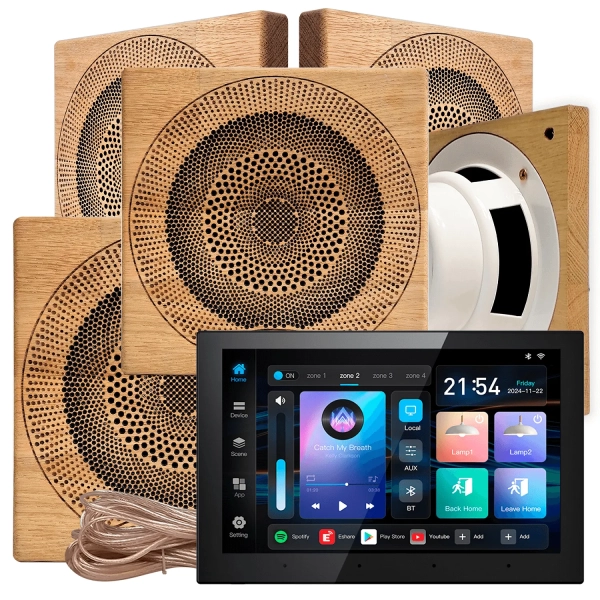 Комплект акустики для бани SW-5 SOUND Next WiFI Wood (пять колонок, квадрат). Фото № 1