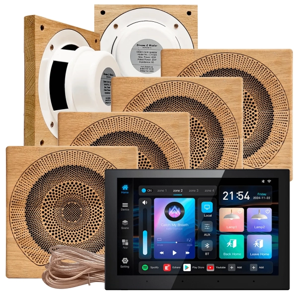 Комплект акустики для бани SW-6 SOUND Next WiFI Wood (шесть колонок, квадрат). Фото № 1