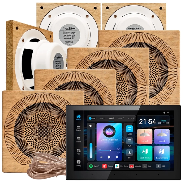 Комплект акустики для бани SW-7 SOUND Next WiFI Wood (семь колонок, квадрат). Фото № 1