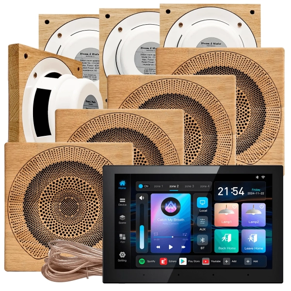 Комплект акустики для бани SW-8 SOUND Next WiFI Wood (восемь колонок, квадрат). Фото № 1