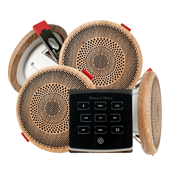 Комплект влагостойкой акустической системы SW ECO Black MINI Wood-4 (четыре колонки, круг). Фото № 1