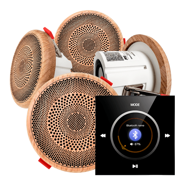 Комплект влагостойкой акустической системы SW NOISE Black MINI Wood-4 (четыре колонки, круг). Фото № 1