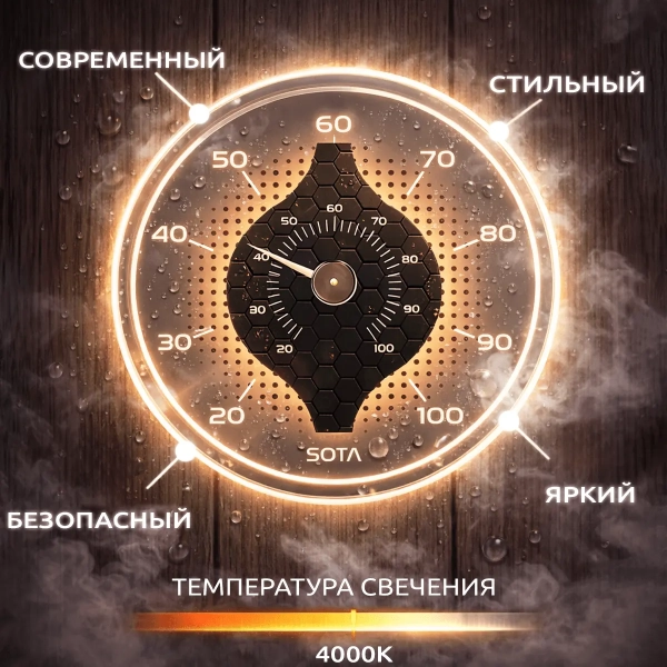 Термометр для бани 4000К с LED подсветкой, (нейтральный белый, до +100С.). Фото № 2