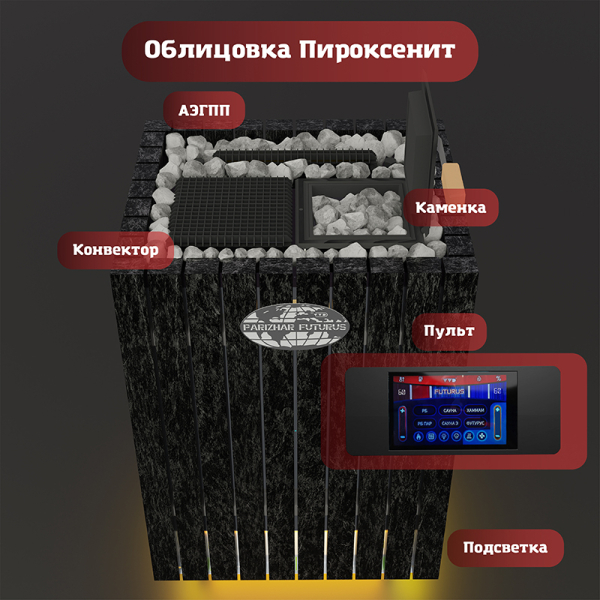 Электрическая паротермальная печь ВВД «ПАРиЖАР Футурус» Пироксенит 16 кВт. Фото № 8