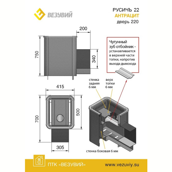 Дровяная печь Везувий Русичъ Антрацит 22 (220) 2016. Фото № 2