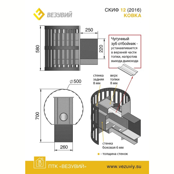 Дровяная печь Везувий Скиф Ковка 12 (ДТ-3) 2016. Фото № 2