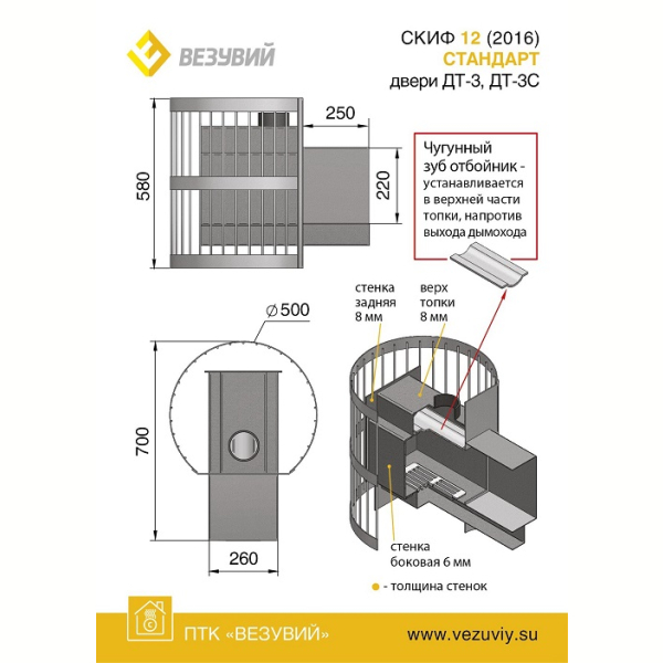 Дровяная печь Везувий Скиф Стандарт 12 (ДТ-3С) C Т/О 2016. Фото № 3