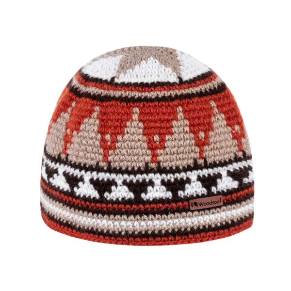 Шапка вязаная для бани Woodson Viking, орнамент, без косичек (коричневый, оранжевый, бежевый). Фото № 1