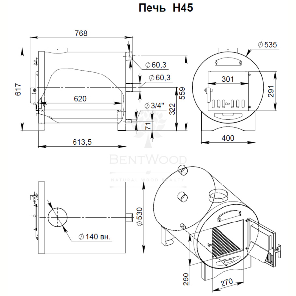 Купель BentWood Фурако из кедра D 1.8 (H 1.0/Стандарт) с наружной печкой. Фото № 8