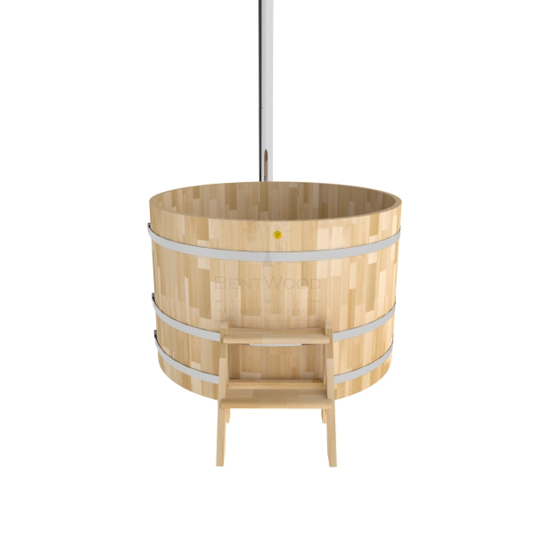 Купель BentWood Фурако из кедра D 1.5 (H 1.0 Сращенная) с наружной печкой. Фото № 4