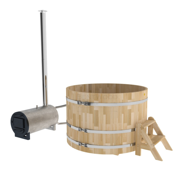 Купель BentWood Фурако из кедра D 1.5 (H 1.0 Сращенная) с наружной печкой. Фото № 1