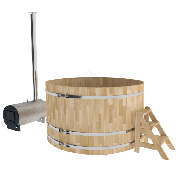 Купель BentWood Фурако из кедра D 2.1 (H 1.2 Сращенная) с наружной печкой. Фото № 1