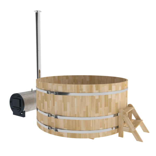 Купель BentWood Фурако из кедра D 2.1 (H 1.0 Сращенная) с наружной печкой. Фото № 1
