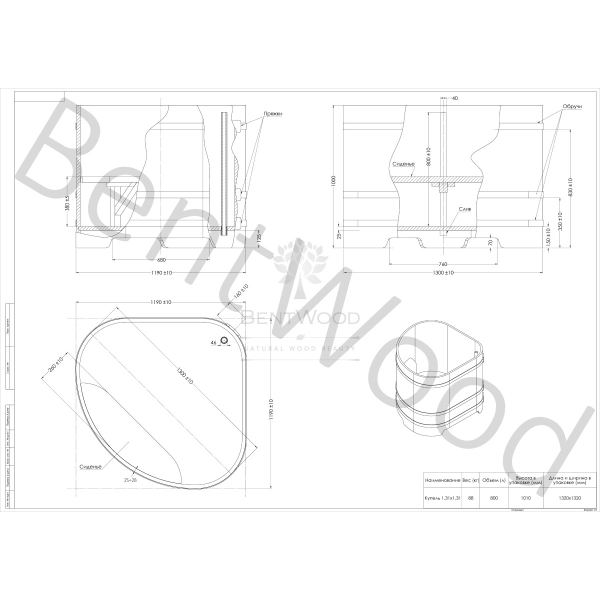 Купель Угловая Bentwood из морёной лиственницы Рустик 1,19 х 1,19 х 1,2 м. Фото № 6