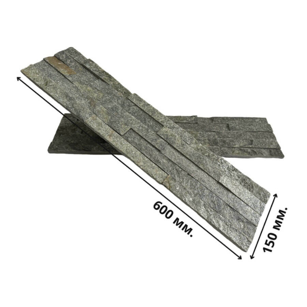 Панель из камня Кварцит зелёный (Классика) 600х150х10-20 мм (7 шт.). Фото № 2