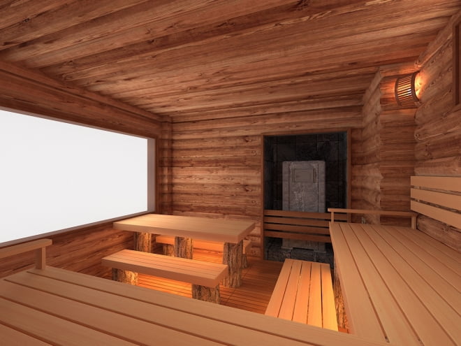 Баня с отделкой из горбыля