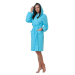 Халат вафельный женский с капюшоном, цвет Бирюзовый. Превью № 1