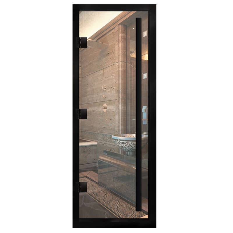 Дверь для хамам Арта Премьер, Прозрачная с черным профилем, 210х100