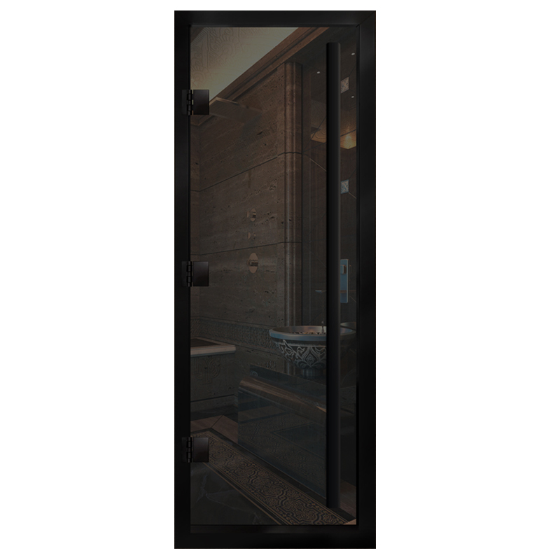 Дверь для хамам Арта Премьер, Серая с черным профилем, 190х80
