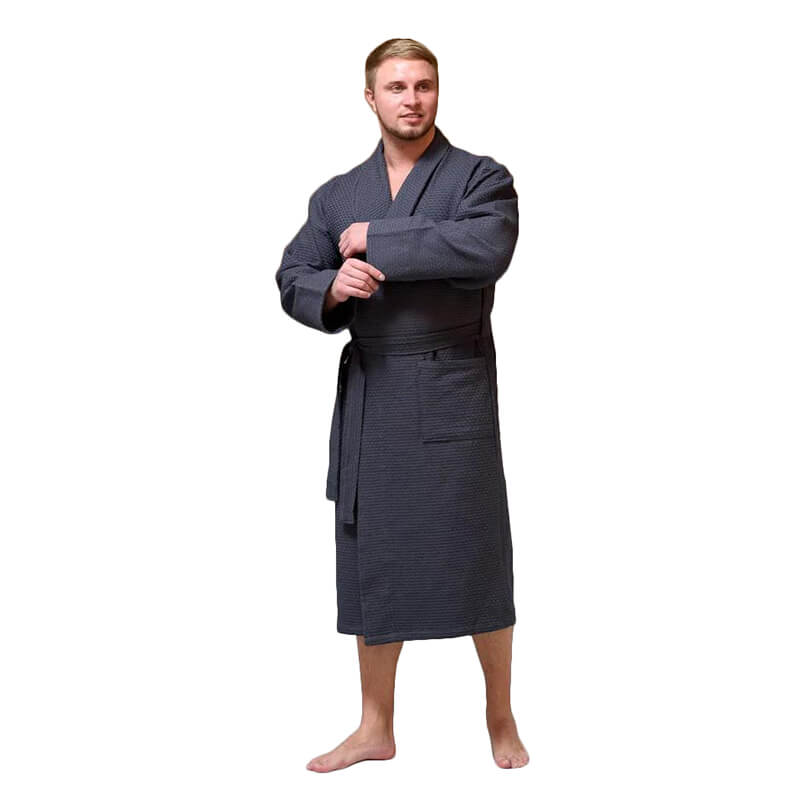 Халат вафельный Люкс-Д без капюшона, цвет Серый, размер 48-50