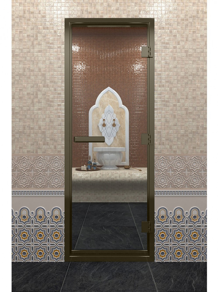 Дверь DoorWood Хамам в Бронзовом профиле, прозрачное стекло, 190х70 (по коробке)