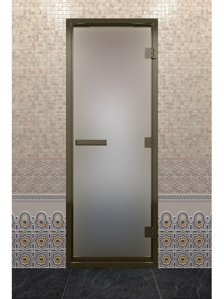 Дверь DoorWood Хамам в Бронзовом профиле, стекло сатин, 200х90 (по коробке)
