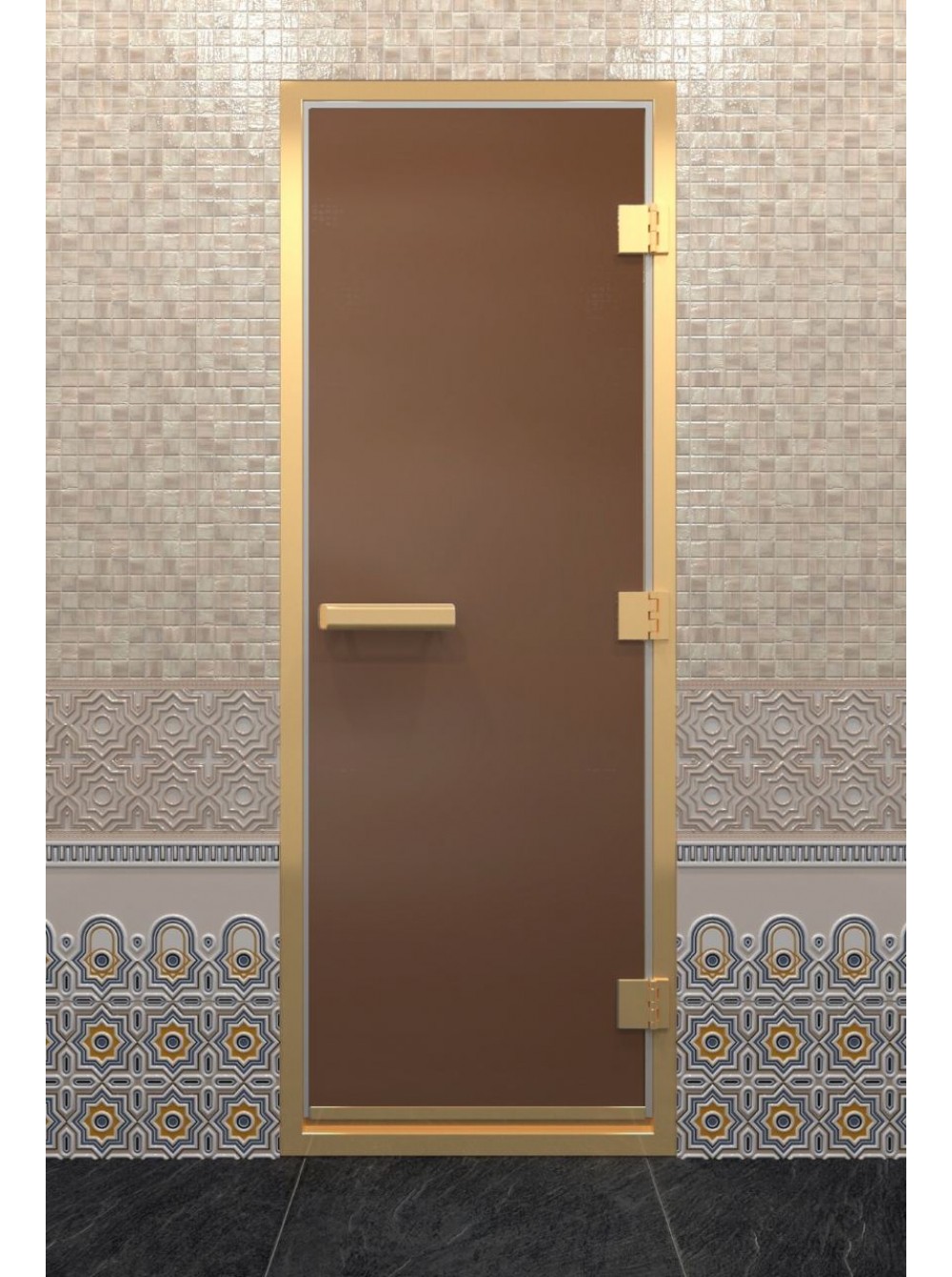 Дверь DoorWood Хамам В Золотом Профиле Бронза матовая 190х80 (по коробке)