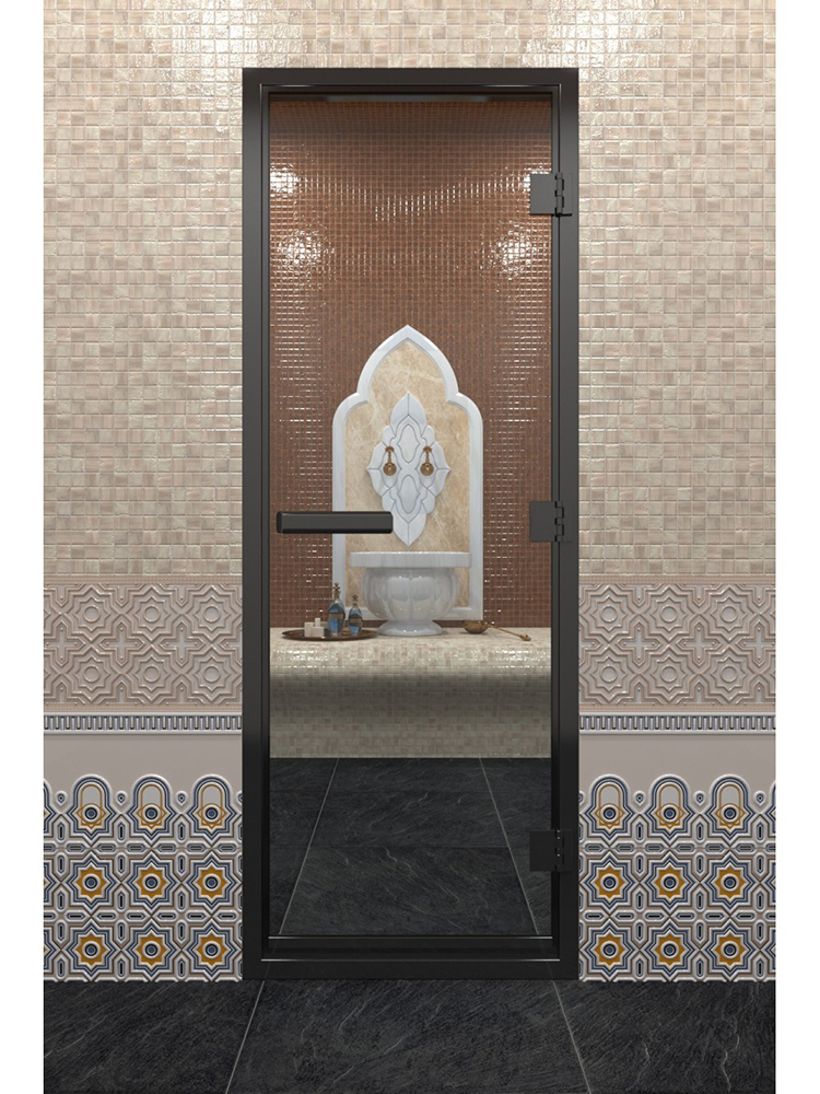 Дверь DoorWood Хамам в Черном профиле, прозрачное стекло, 200х80 (по коробке)