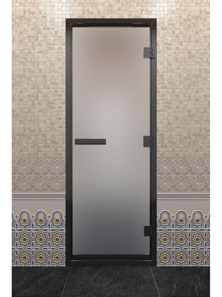 Дверь DoorWood Хамам в Черном профиле, стекло сатин, 180х70 (по коробке)